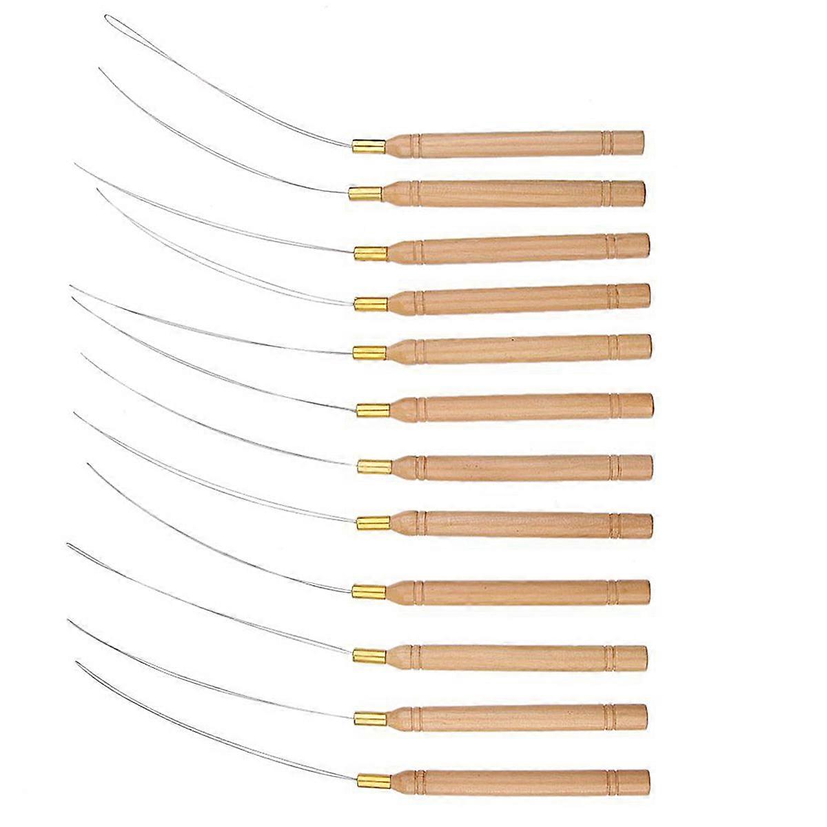 12pcs Hair Extension Wooden Loop Needle Threader DIY Hook Tool