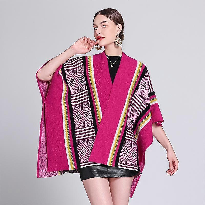 Ethnic Style Tourism Knitted Jacquard Split Shawl Cape Cape Outer Coat Women
