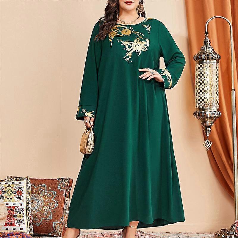 Vår och höst Damklänning Plus Size Rund hals Elegant Temperament Mode Långärmad Mellanöstern Plus Size Klänningar