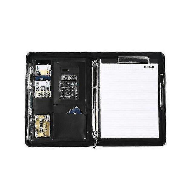 Portable Leather Office Briefcase with Calculator, A4 Document Organizer for Business File Holder & Manager Folder