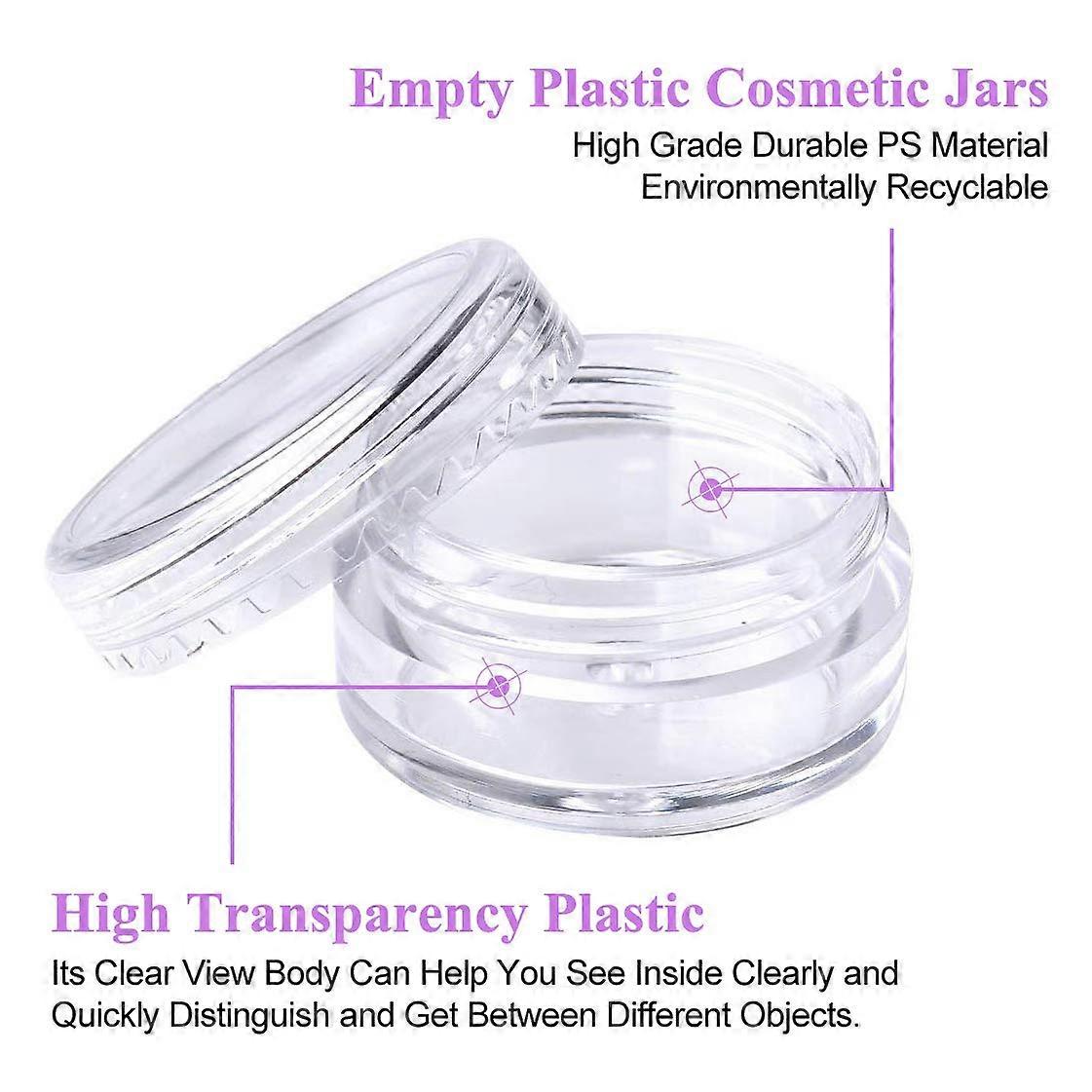 5g/5ml Small Sample Empty Cosmetic Jars Set Clear Round Travel Pots for Creams and Powder 50 Pieces Sample Pots