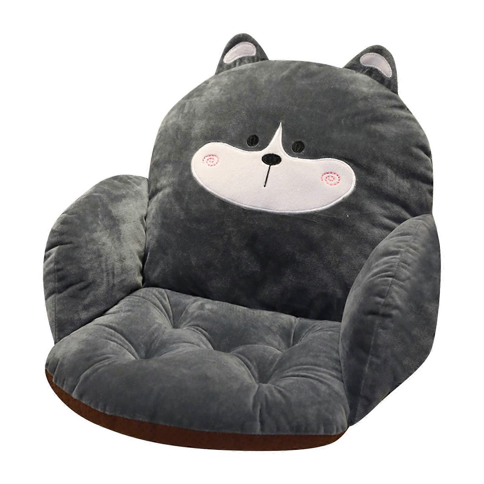 Cute Seat Cushion with Backrest - Soft Plush Grey Chair Pad for Office, Dining, Sofa, and Game Chairs