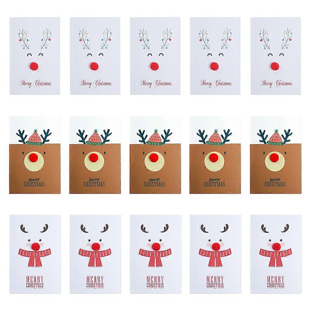 Greeting Card Making Kit Christmas Plush Nose Elk Diy Cartoon Greeting Cards White Brown 15x10x0.5cm Use 1 Set 15 Pcs