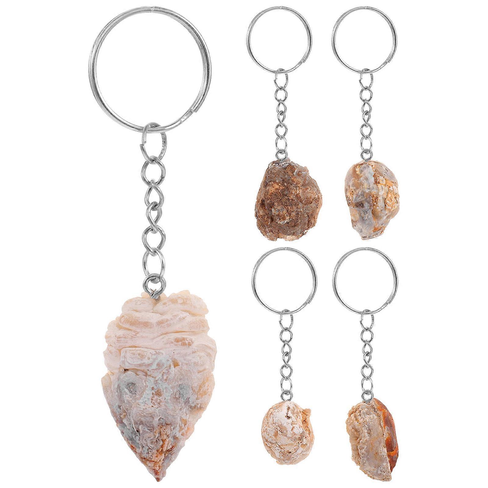 Delicate Keychain Pendant Stone Keychain Purse Pendant Natural Agate Cavity Shape 5Pcs