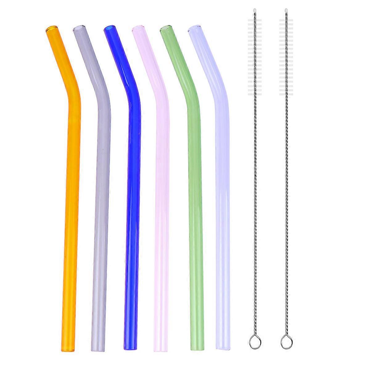 Glass Straws Reusable Drinking Straw For Coffee Pink Color Bent Shape 6Pcs