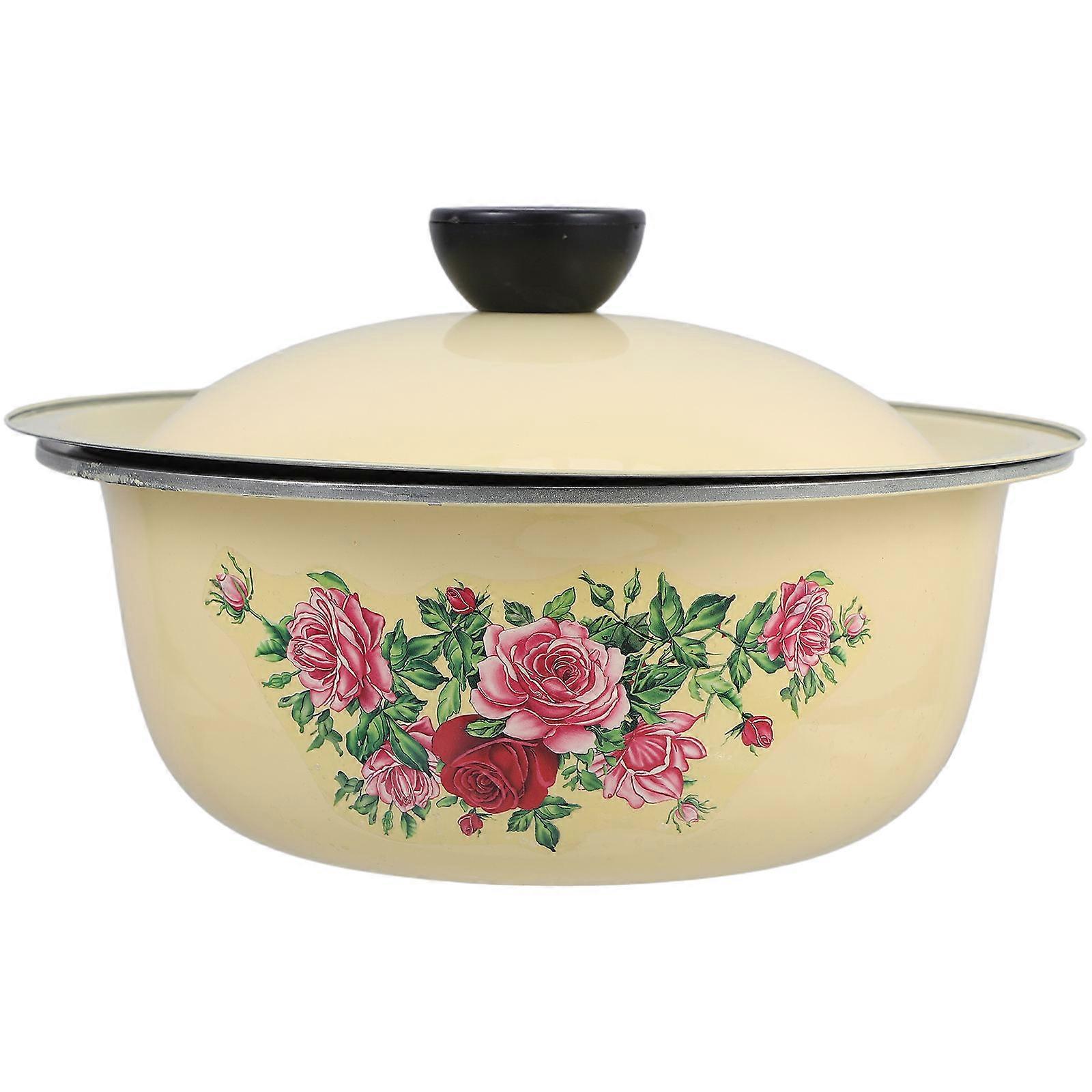 Retro Enamel Mixing Bowl with Lid – Vintage Food Storage Container for Dough, Fruits, and Seasoning – Charming Kitchen Essential for Home and
