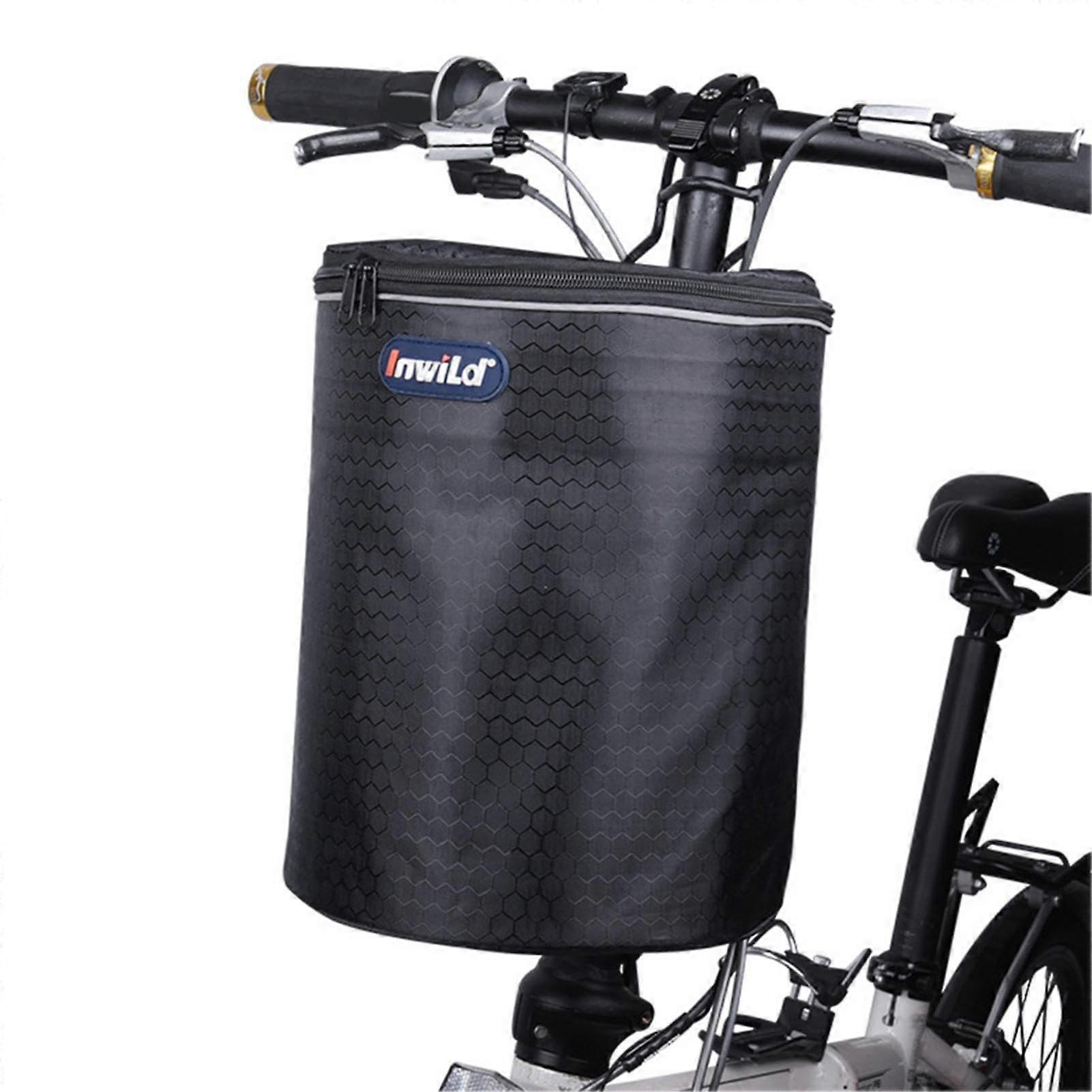 Front Bicycle Basket, Foldable Ebike Handlebar Bag with Lid, Reflective Strap, 23.5x28cm Dog Shopping Basket for Scooters