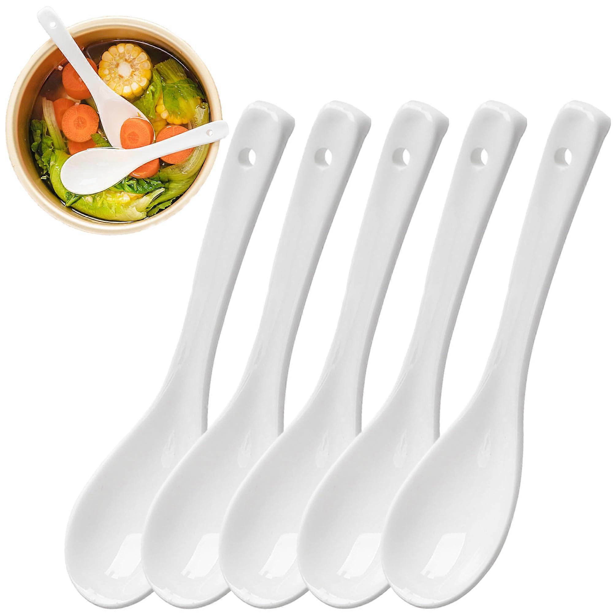 Pure White Porcelain Soup Spoons Set of 5, 17 cm Length, 4.1 cm Width, Dishwasher & Microwave Safe, Ideal for Soup, Salad, and Desserts