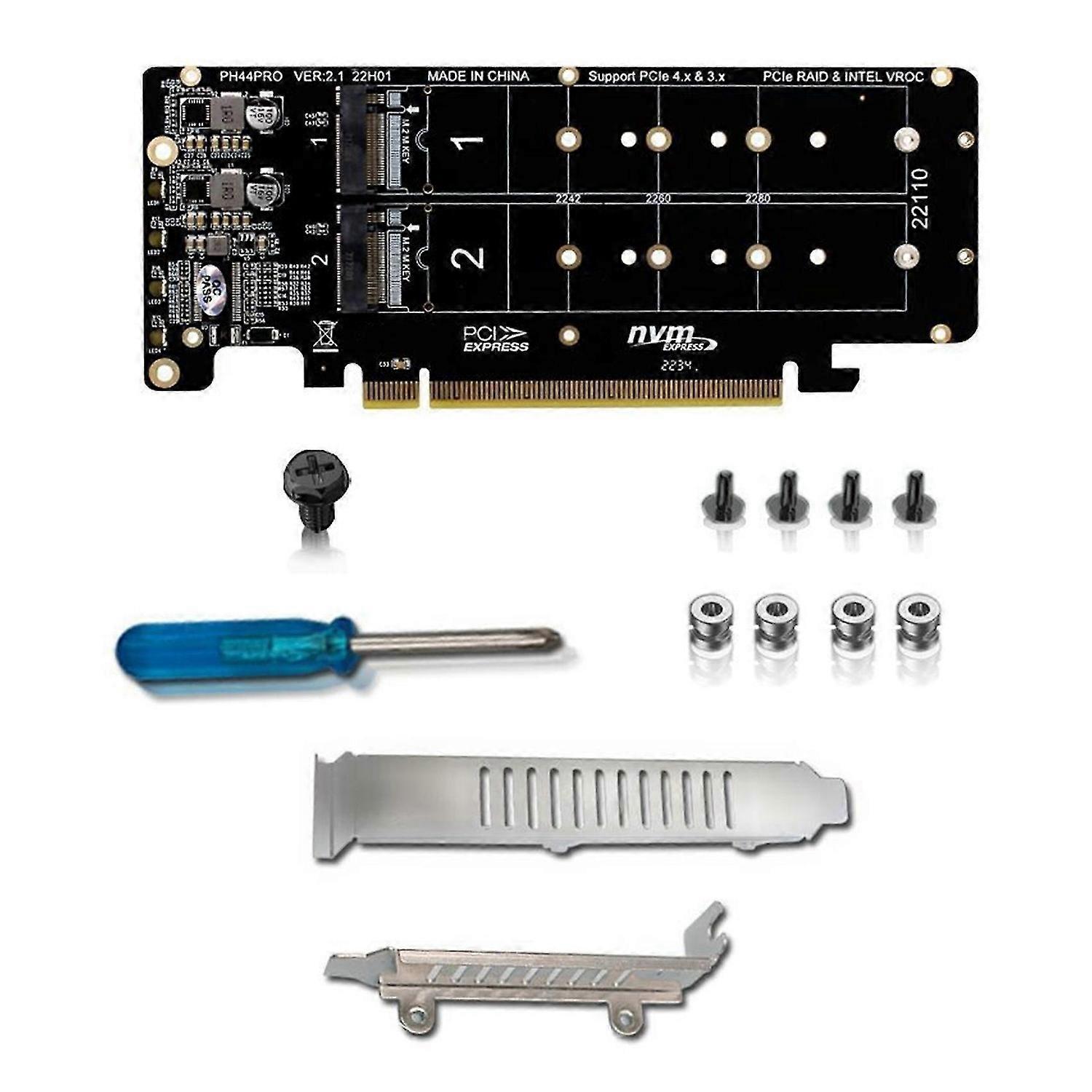PCIE X16 to M.2 M-Key NVMEx4 SSD 2U Server Riser Card Double-Sided 4-Disk NVME RAID PCI-EX16 Split C