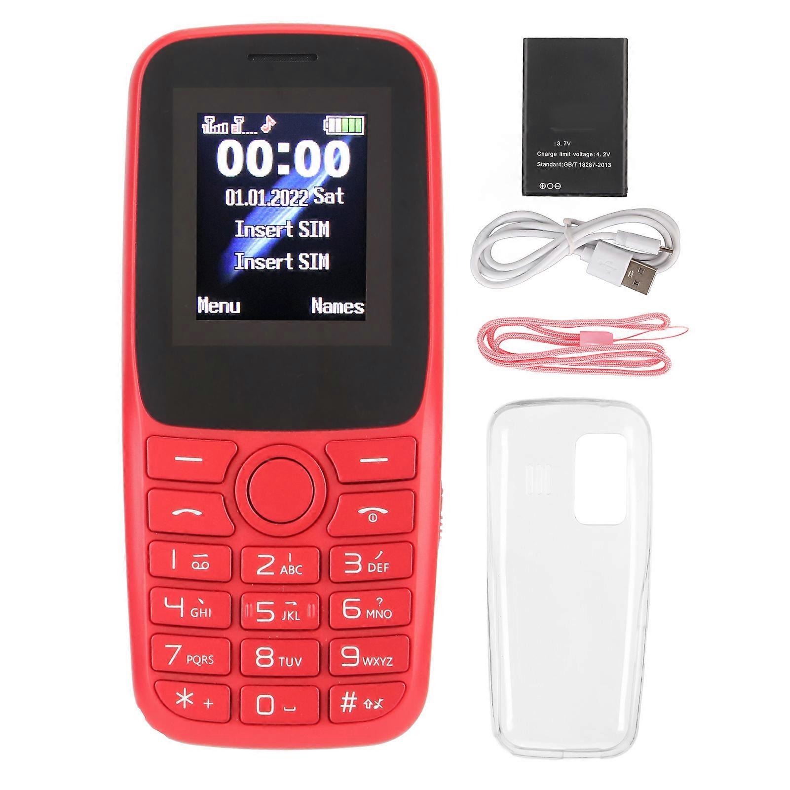 2G Phone Unlocked for Elderly Students 1.77in Senior Basic Phone Big Button Dual Cards Dual Standby SOS Help LED Flash Light Red