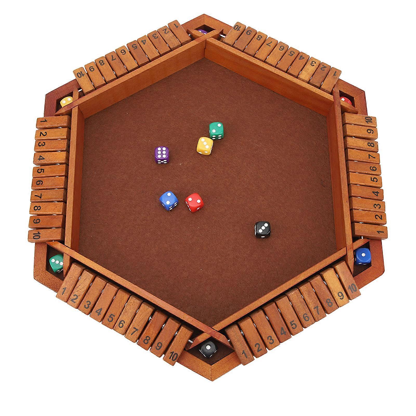 Wooden Board Game Math Box Dice Game Players Shut Family Table Board Dice Game for 1‑6 Players 