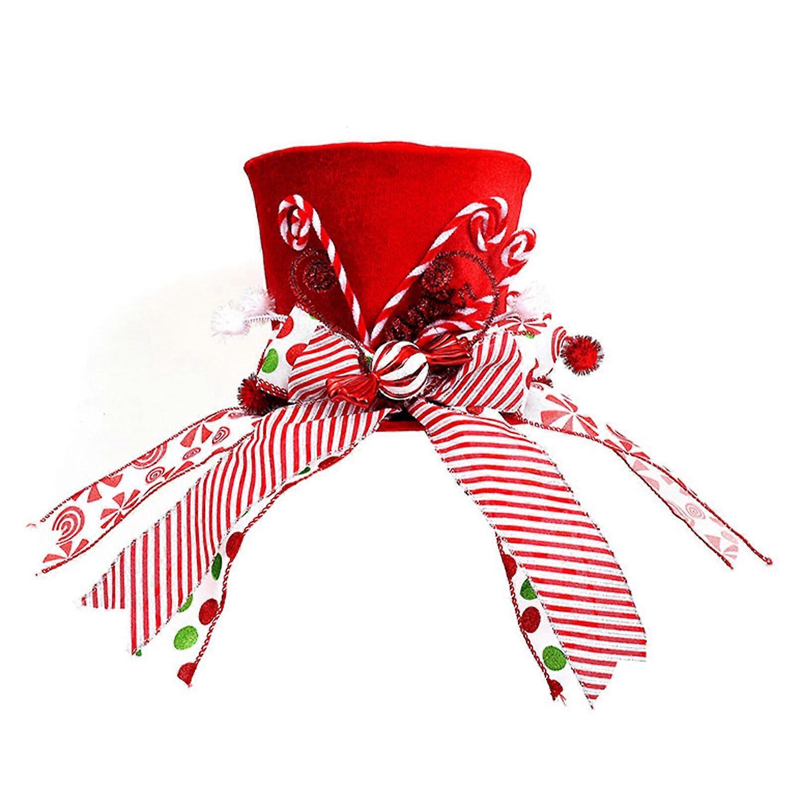 Red Christmas Tree Topper Hat With Candy Cane Decoration, Washable Fabric, Festive Foldable Tree Topper