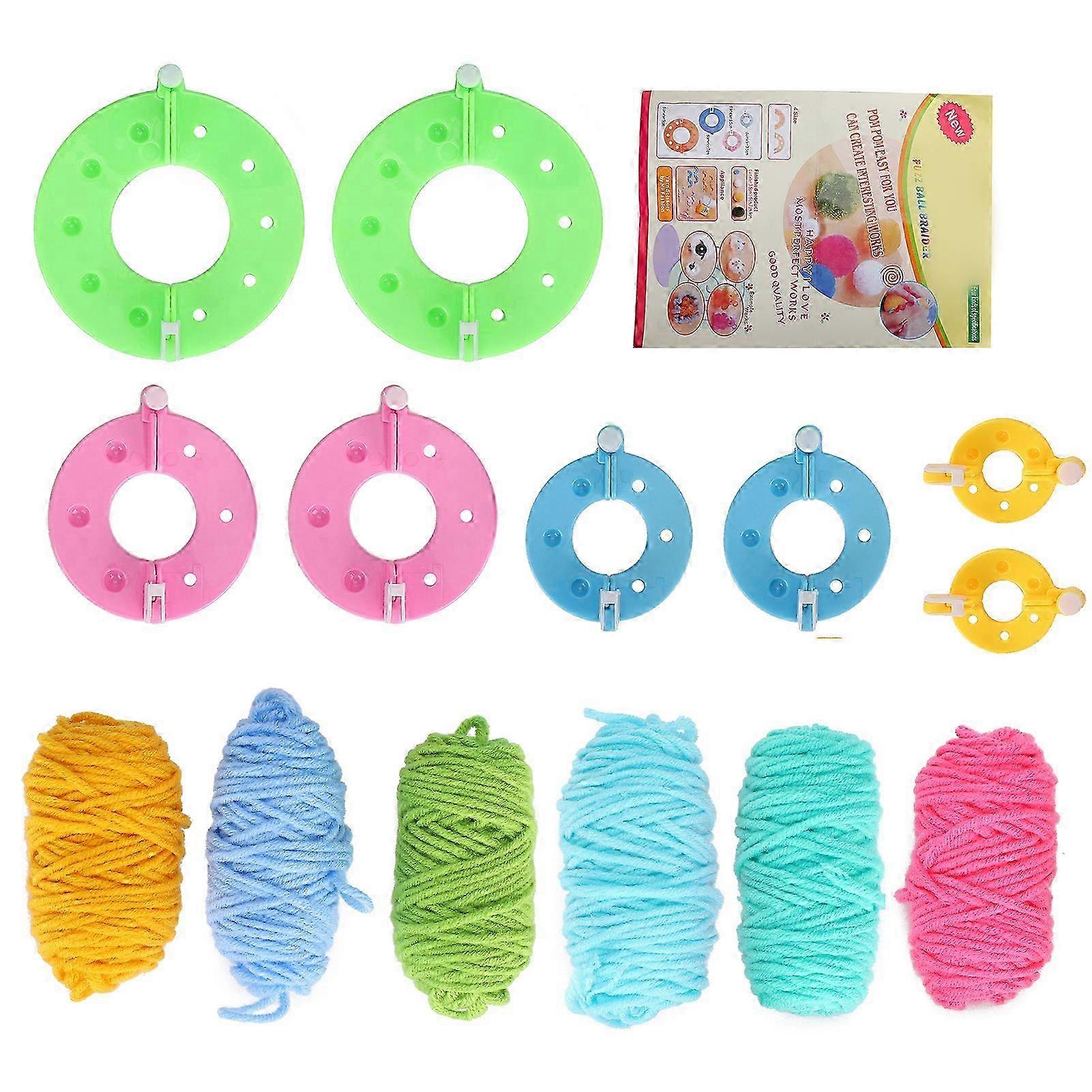 Färgglada Fluff Ball Weaver DIY-kit för stickning hantverk med 6 färgat ullgarn