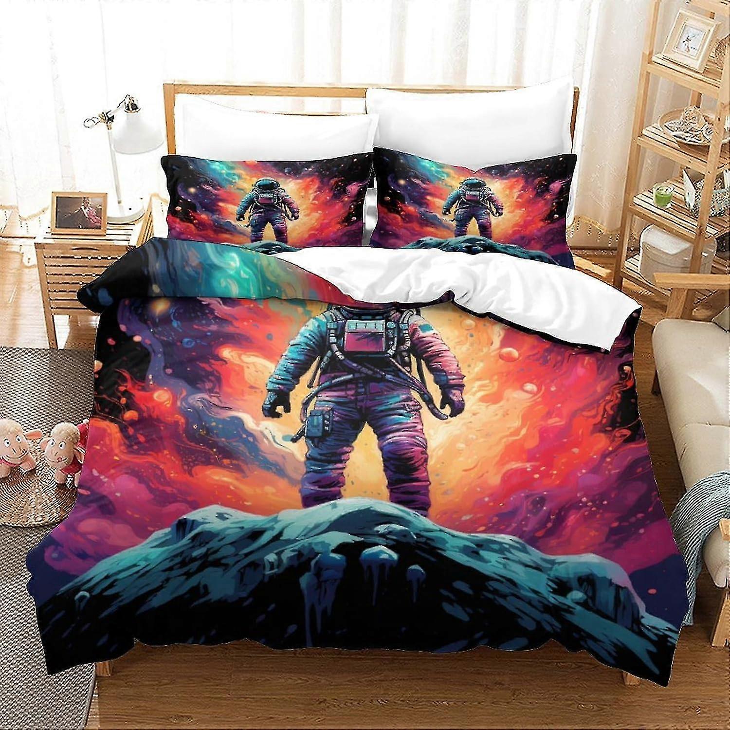 Astronauts Anime Duvet Cover Sets for Kids and Teens, Soft and Breathable 3D Print Quilt Cover with Pillowcase