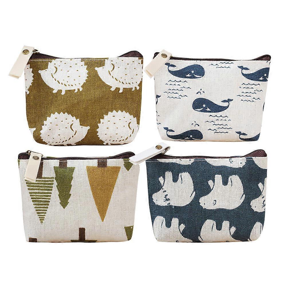 Small Zipper Bag Coin Purse Canvas Wallet Pocket For Daily Use Rectangular Assorted Color 4Set