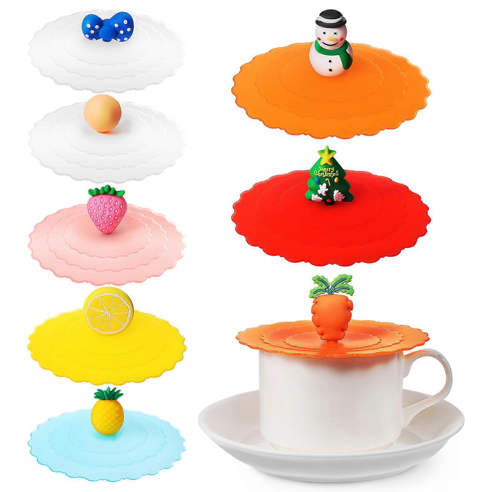 Mug Lids Reusable Silicone Lids Fruit Shapes Assorted Colors 10cm Diameter Protective 8Pcs