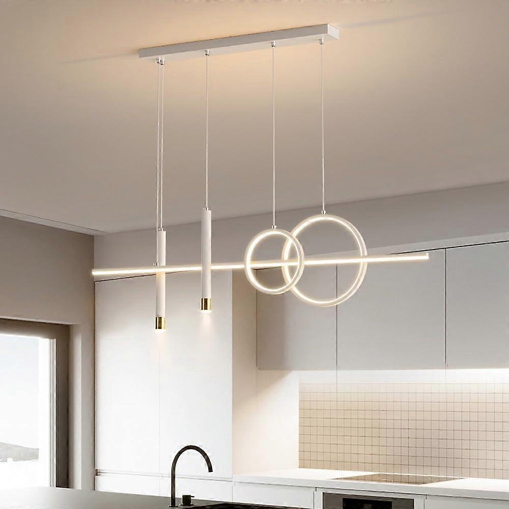 Modern White Linear LED Chandelier Dimmable with Remote Control, Height Adjustable, 100cm