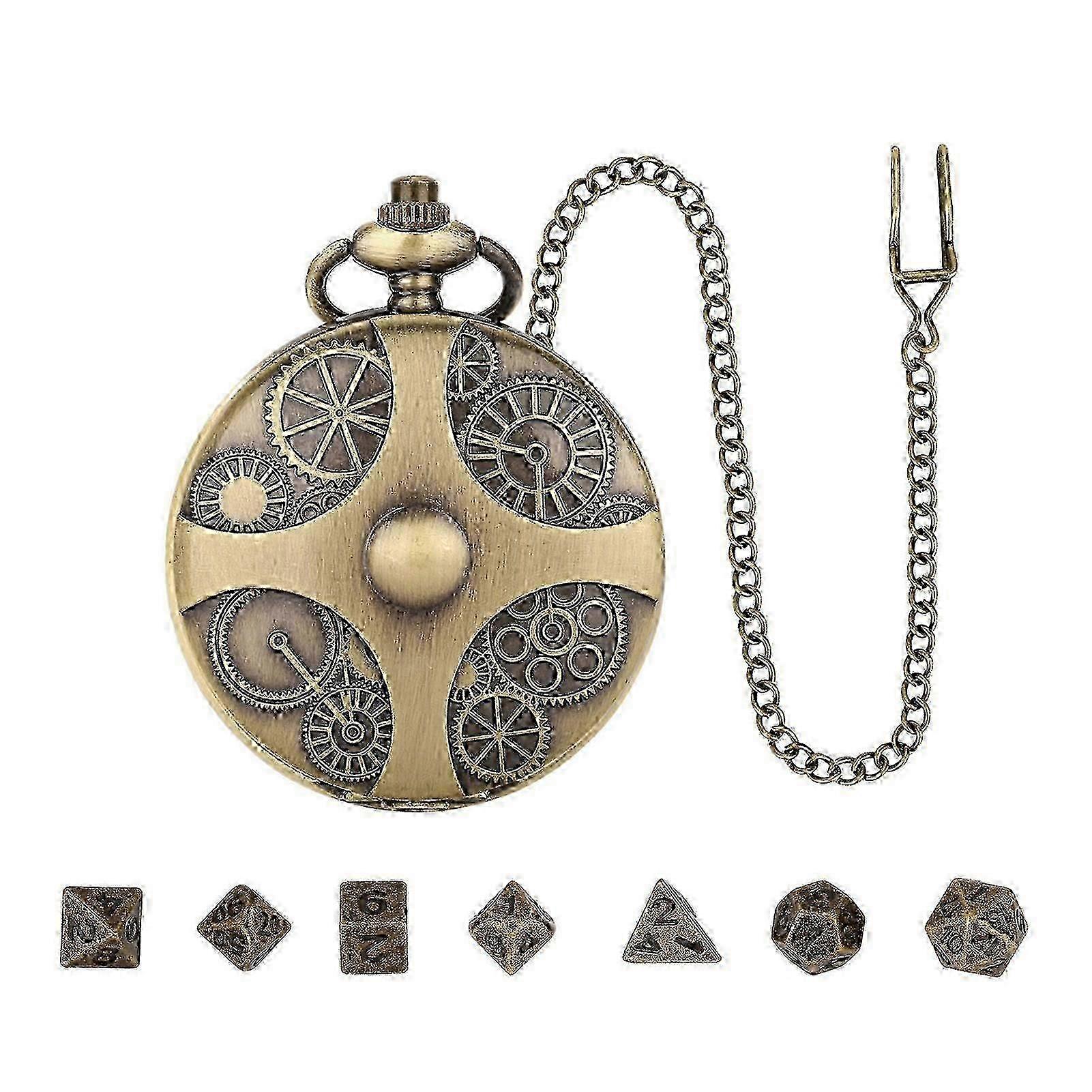 Gear-Themed Metal DND Dice Set - Compact Role-Playing Game Essentials