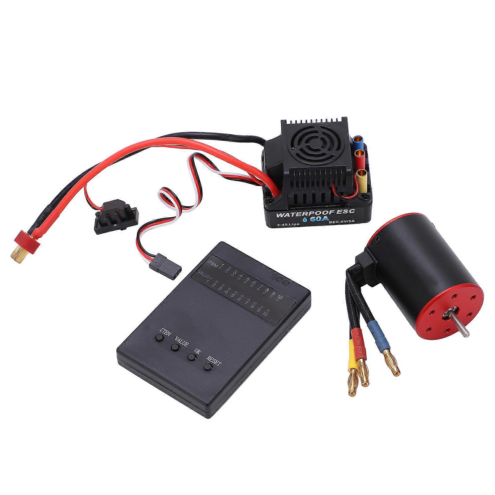 Kit combinato RC brushless 60A ESC con scheda di programmazione motore 3650 4300KV Spina a banana da 4 mm per auto RC 1/8 1/10