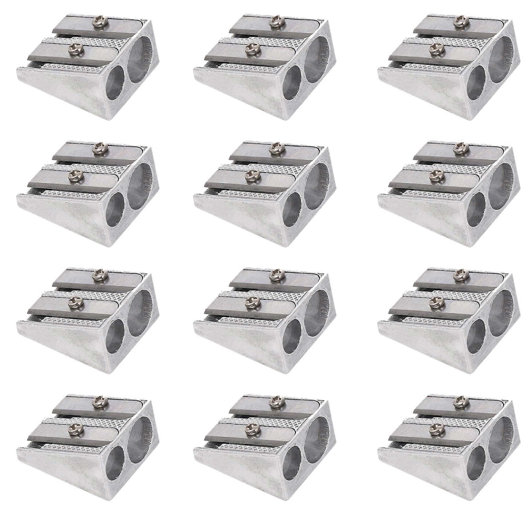 Metal Pencil Sharpener 12pcs 2 Holes Portable Manual Carpenter Pencil Sharpener Handheld for Woodworking and Art