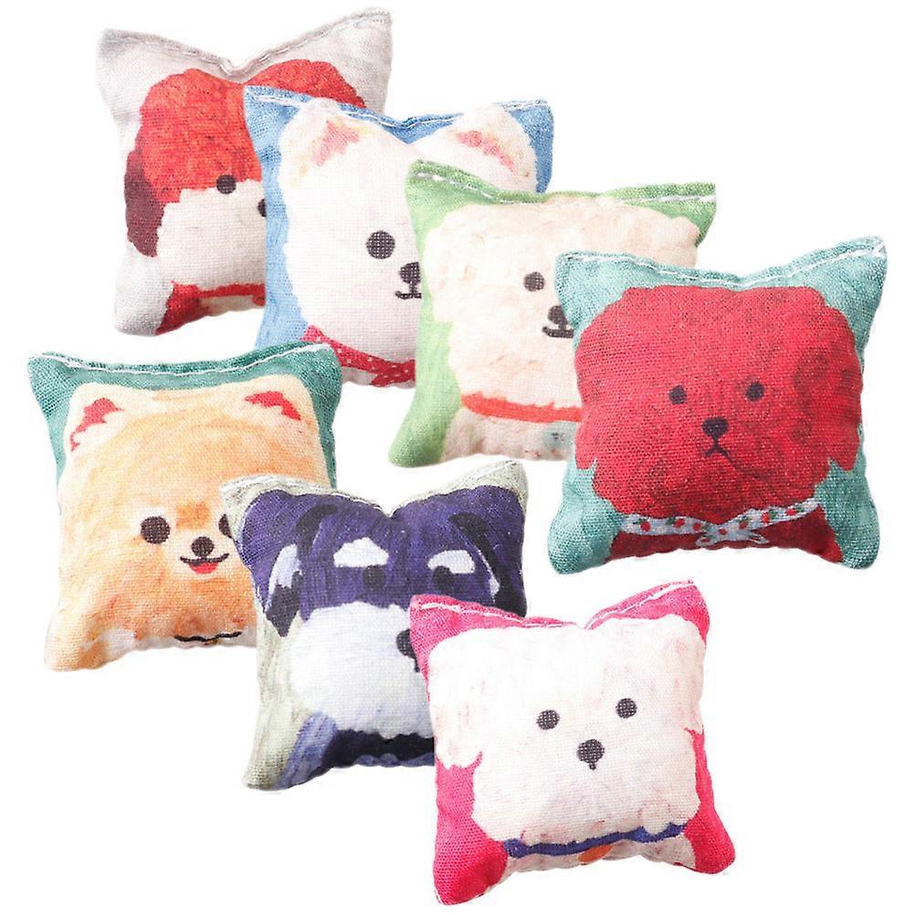 Miniature Pillows Furniture Model Workmanship Dog Pattern Easy To Clean 7Pcs