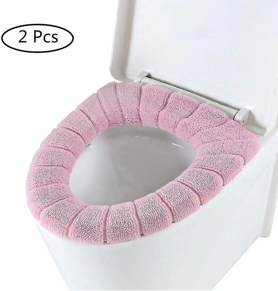 Toilet Seat Cover Pads Bathroom Soft Fibers Thicker Warmer Stretchable Washable Lid Covers 2pcs