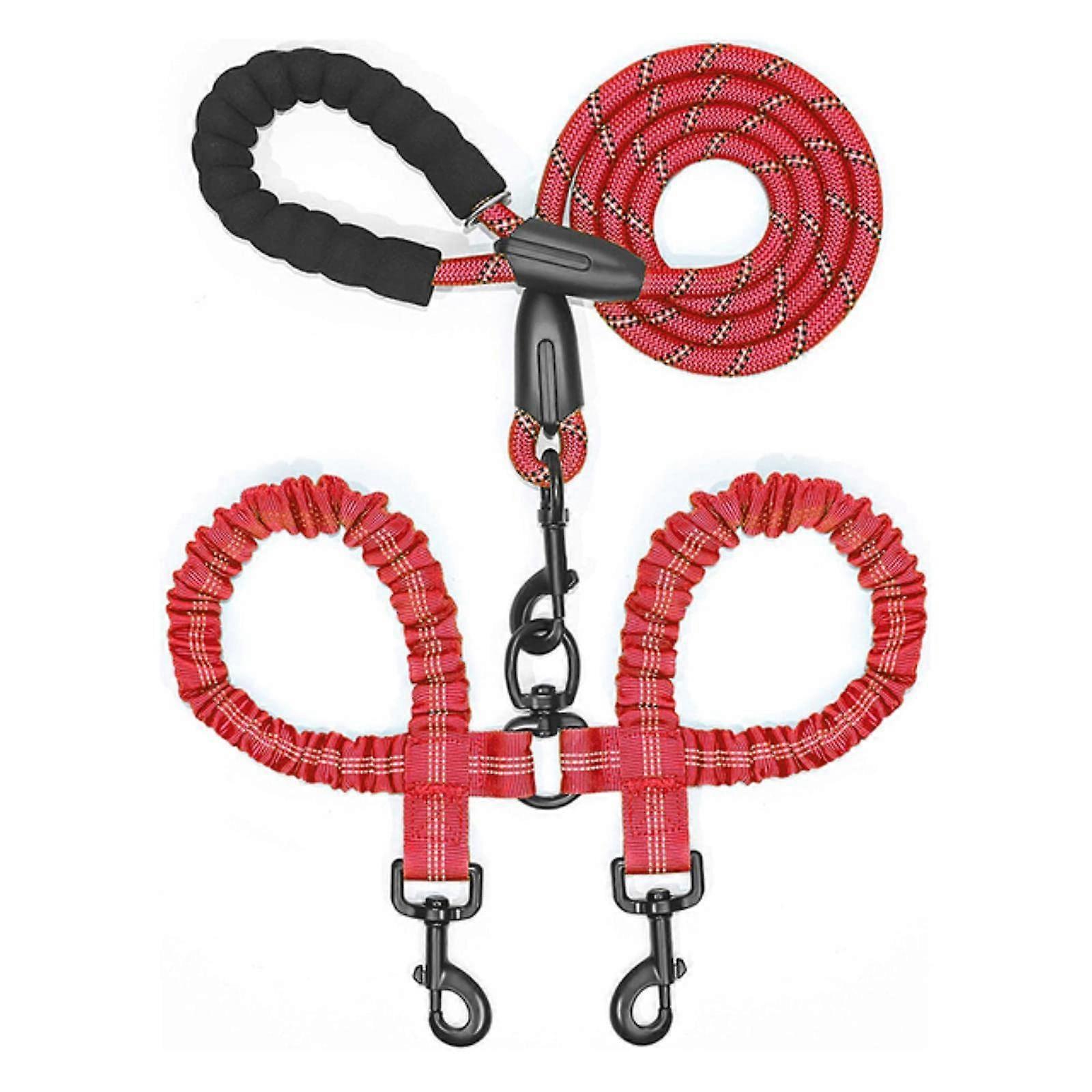Dog Harness Two-Dog Lead Coupling Red Model A Twin Lead Walking Leashes