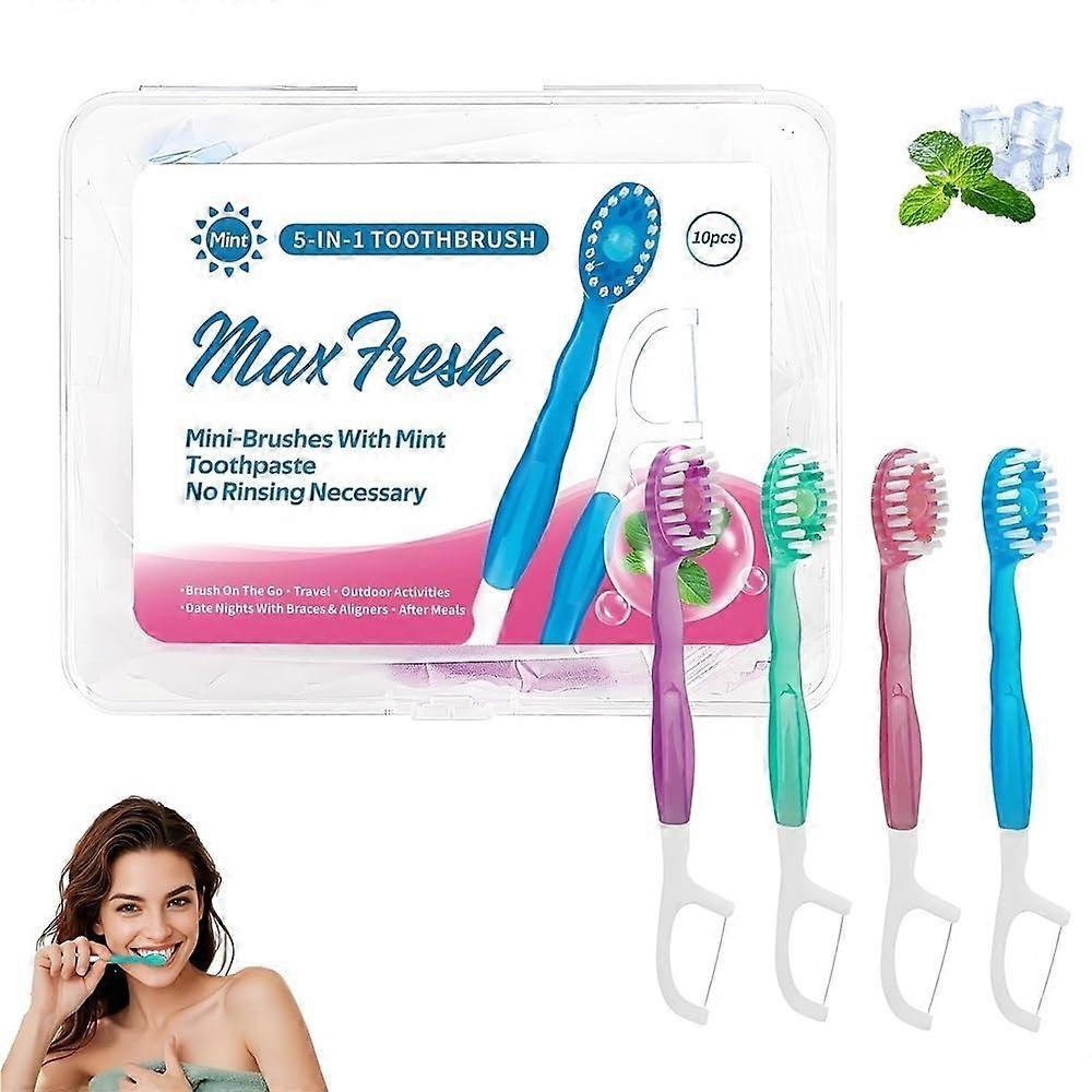 5 in 1 Travel Toothbrush Set with Floss, Toothpick, Tongue Scraper, Mixed Flavours