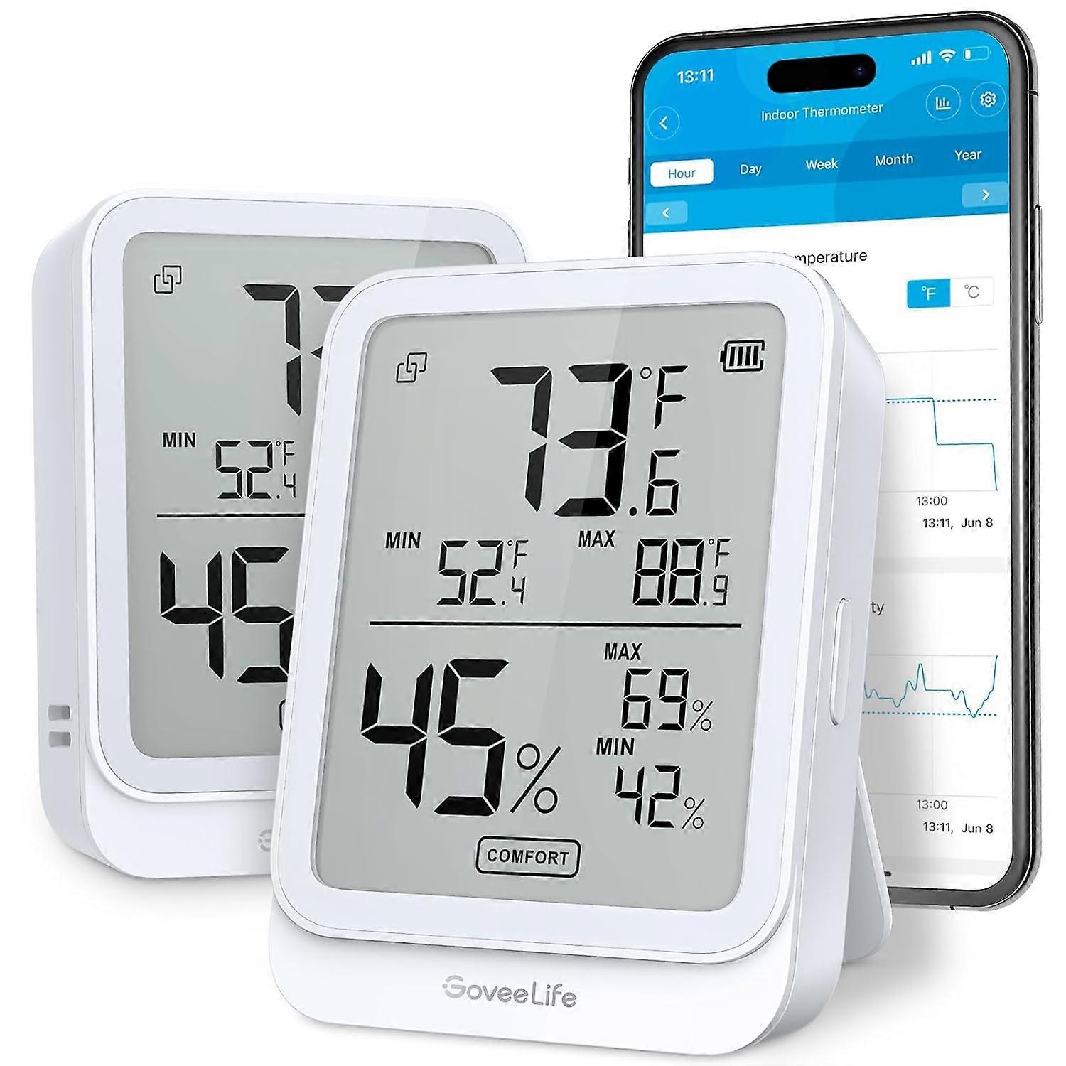 Hygrometer Thermometer H5104 2Pack, Bluetooth Room Temperature Monitor with APP Alert and 2 Years Date Storage Export, Remote