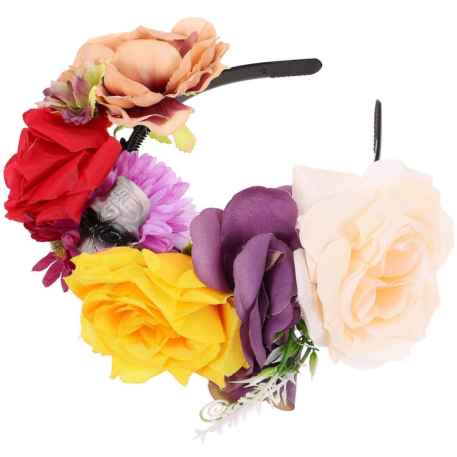 Halloween Style Hair Hoops Colorful Flower Skull Headband For Parties 1Pack