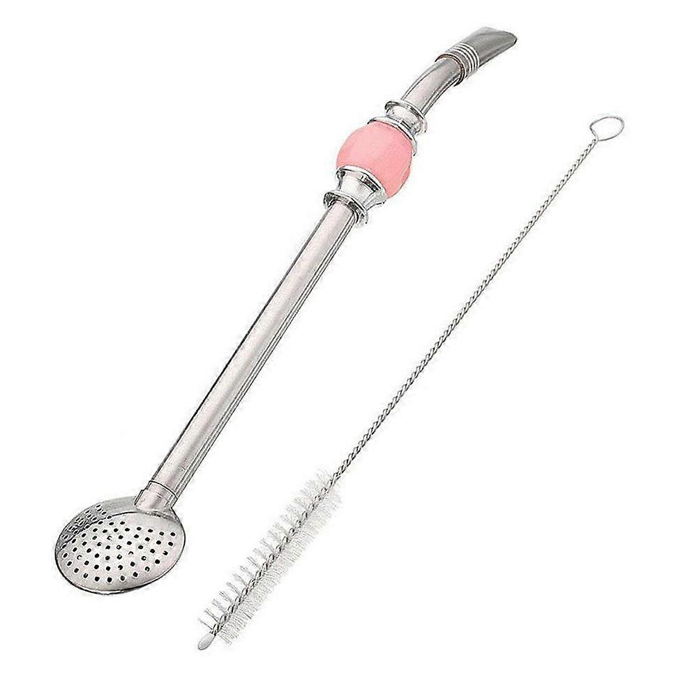 Pink Bombilla Straw With Cleaning Brush For Consumption 2Pcs