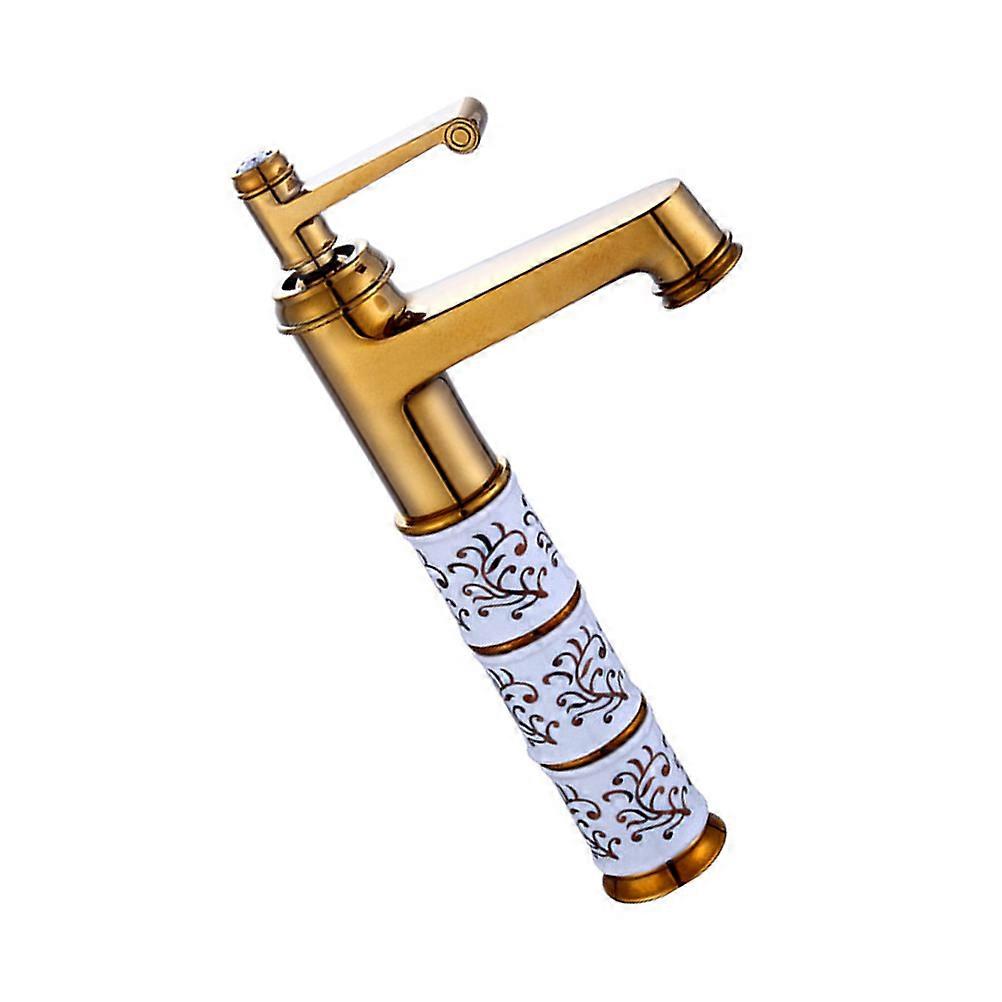 Basin Faucet Copper Single Hole Bathroom Faucet Water Flow Golden Color 33x16.8x5.8cm Advanced Bubbler 1Set