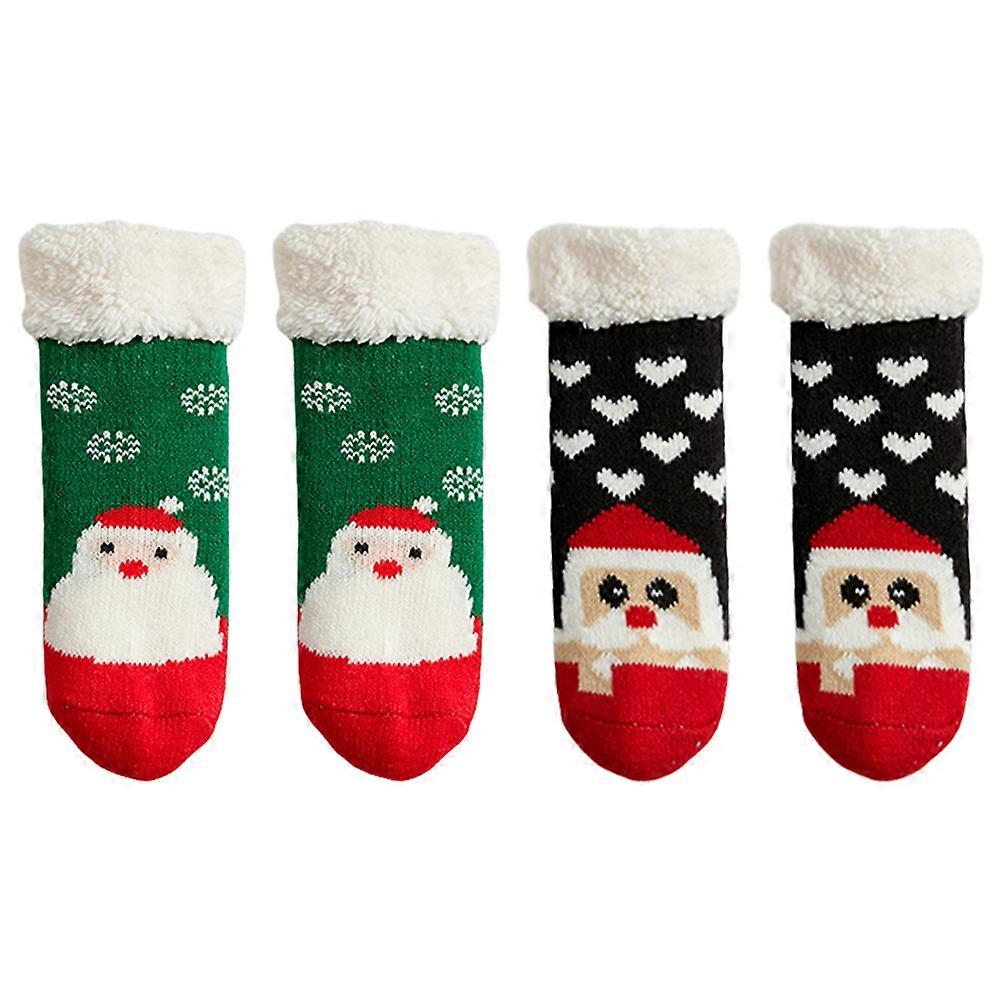 Floor Socks Kids Non-Slip Warmth Thickened Design Christmas Themed M Size 2Pairs