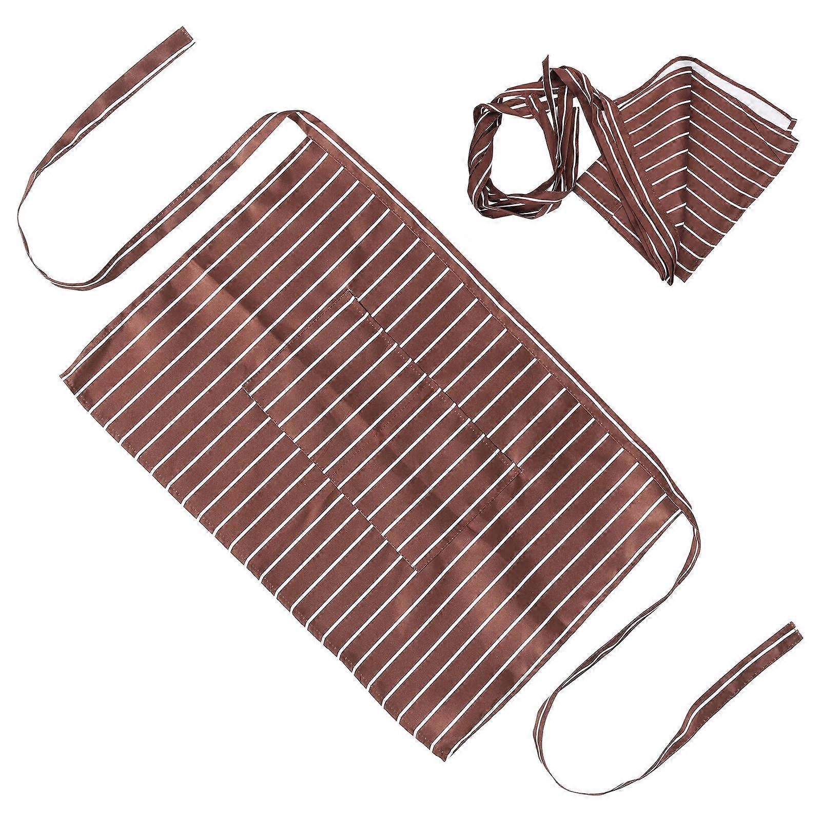 Coffee Polyester Cotton Waist Apron with Pockets for Role Play and Serving at Restaurants and Parties