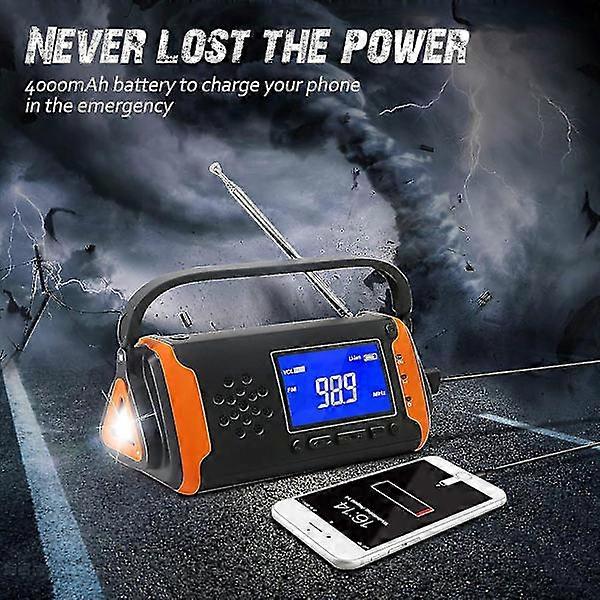 Portable radio emergency weather crank Solar powered 4000 mah power light flashlight