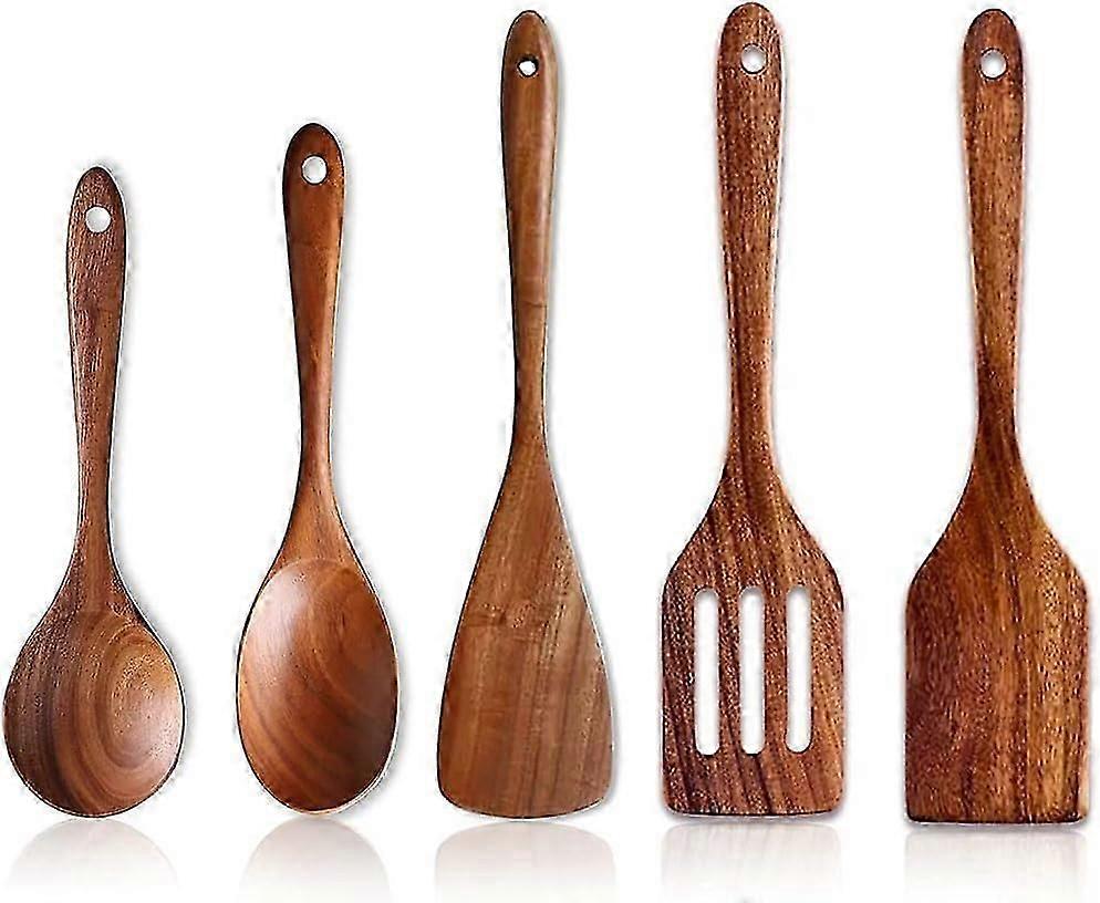 5 Pcs Luxury Wooden Kitchen Utensils Spoons Non Stick Spatula Cooking Utensils Set-Best Wood Spatula