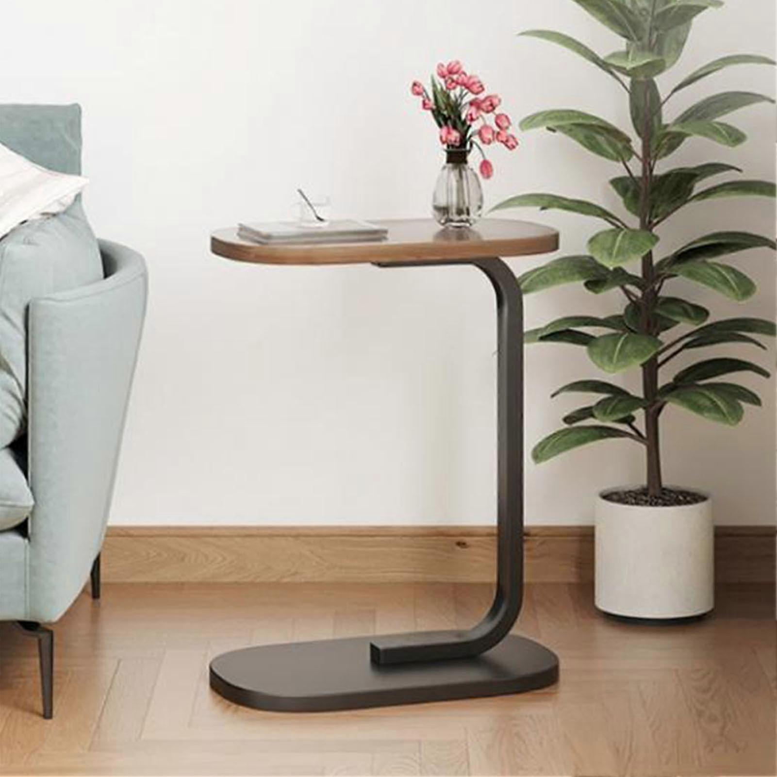 Sofa Side Table Modern Simple Portable For Living Room Bedroom Walnut Color Black Frame