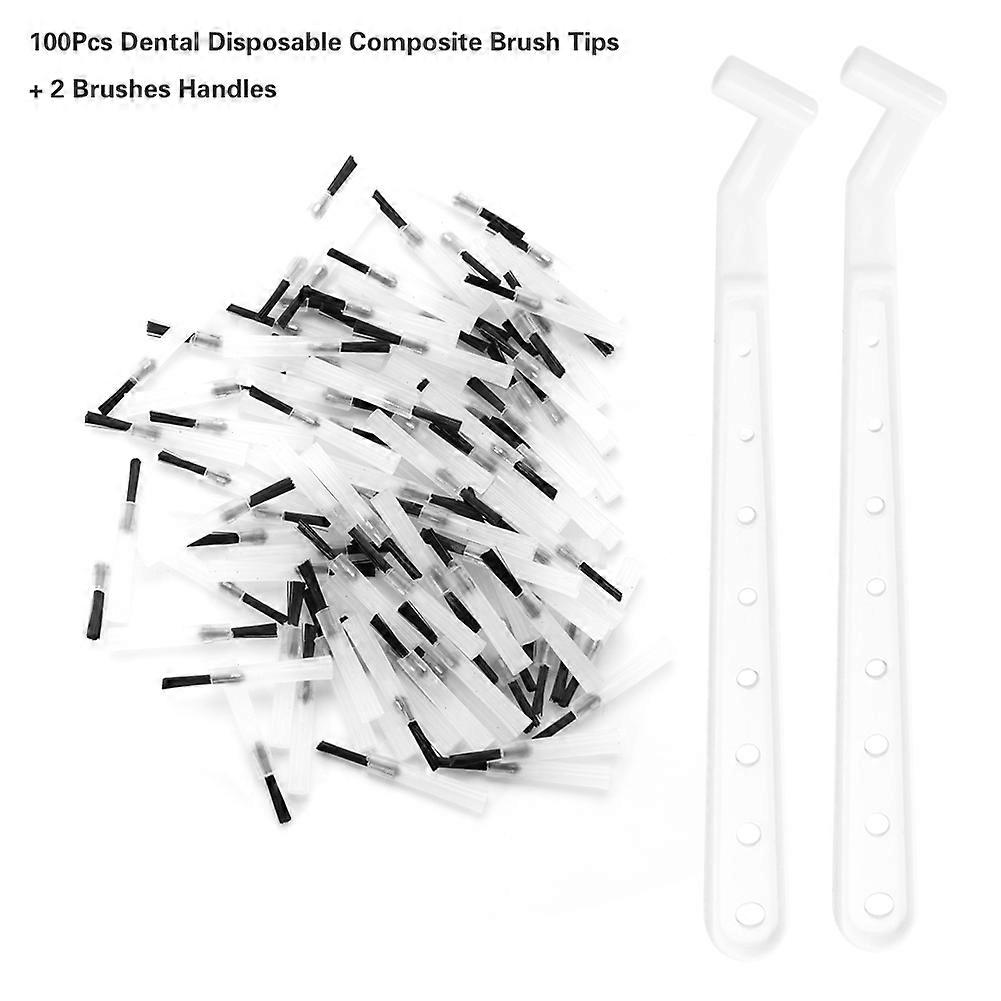 100Pcs Dental Disposable Composite Brush Tips   2 Brushes Handles