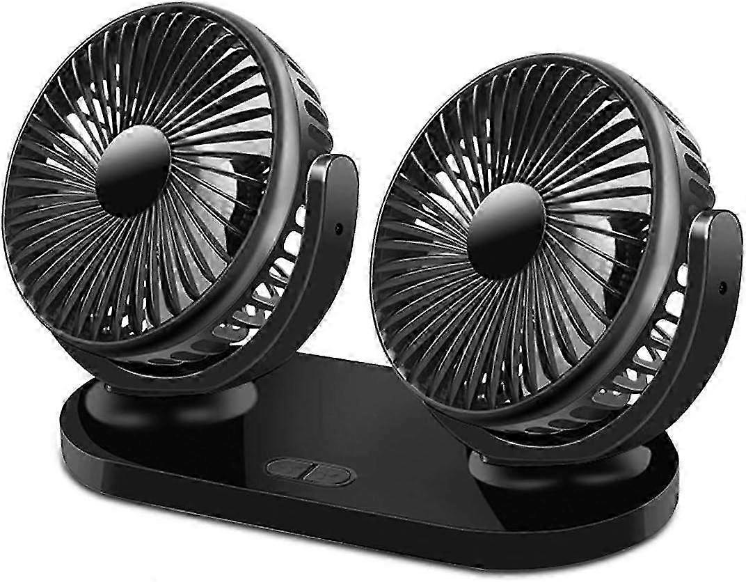 360° Rotating Dual Head Car Fan with 12V USB Power - Electric Car Fan with 3 Adjustable Speeds for Cooling & Comfort
