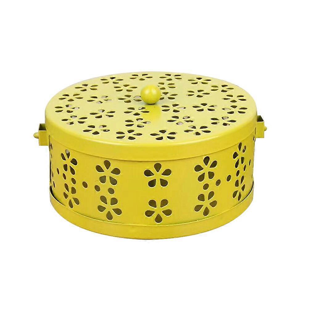 Stylish Retro Fireproof Incense Burner with Handle, Hollow Metal Holder for Coils, Portable Design for Indoor Outdoor Use, Yellow Home Teahouse