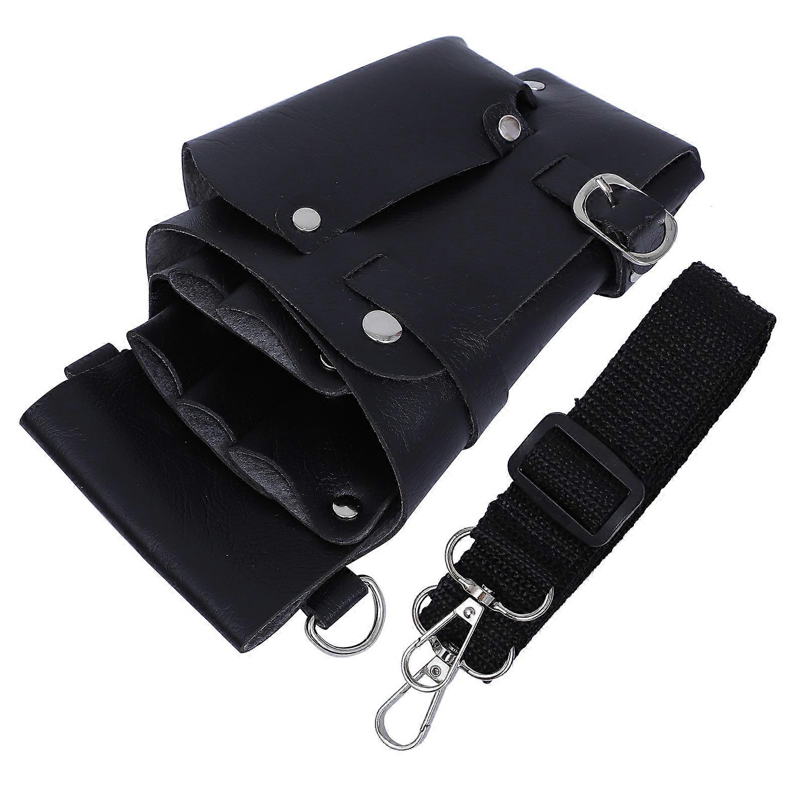 Black PU Barber Tool with Belt Design for Scissor and Comb Storage