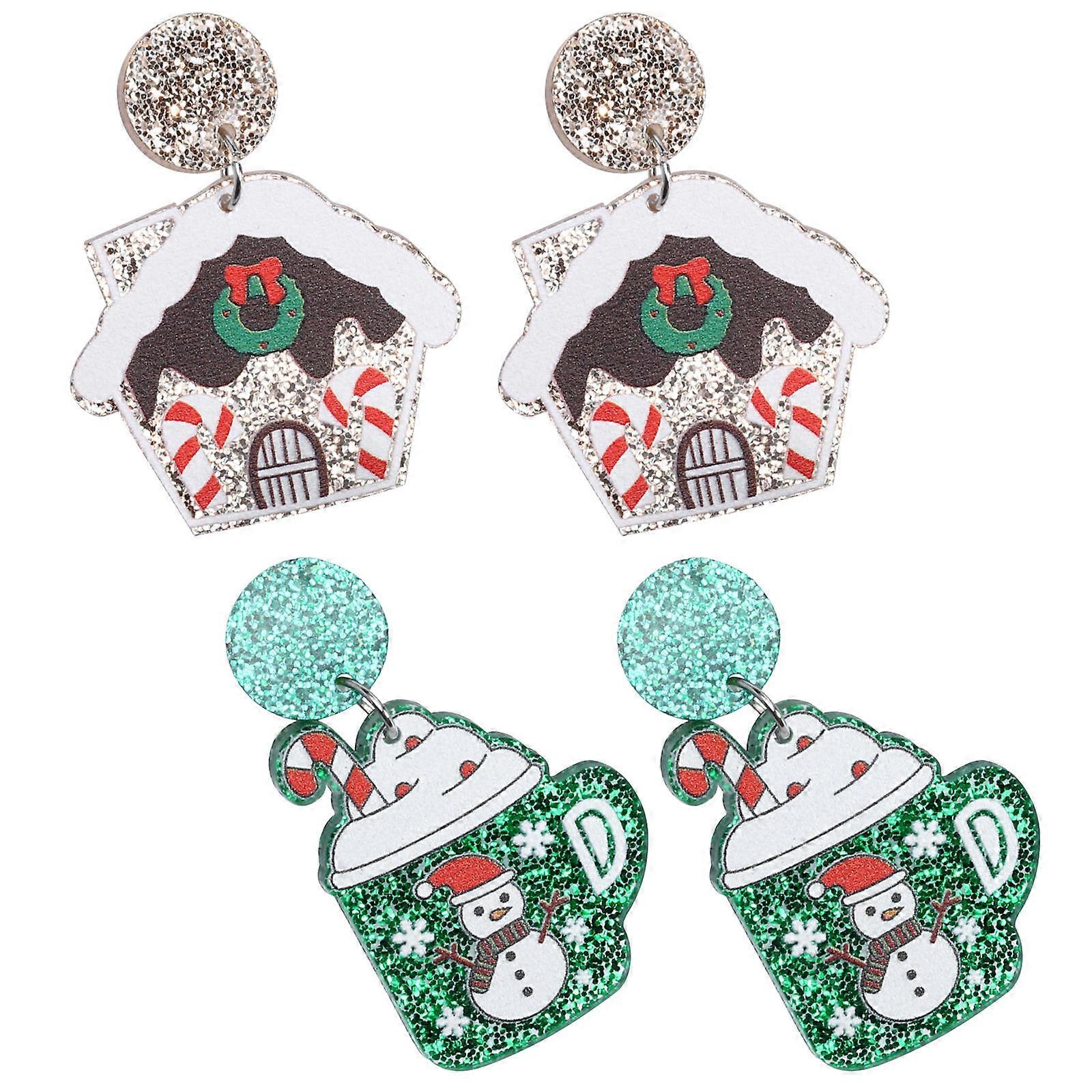 متعة عطلة أقراط تتدلى عيد الميلاد البيت كأس سحر المجوهرات 2 أزواج للنساء لون متنوع مناسب لحفلات عيد الميلاد