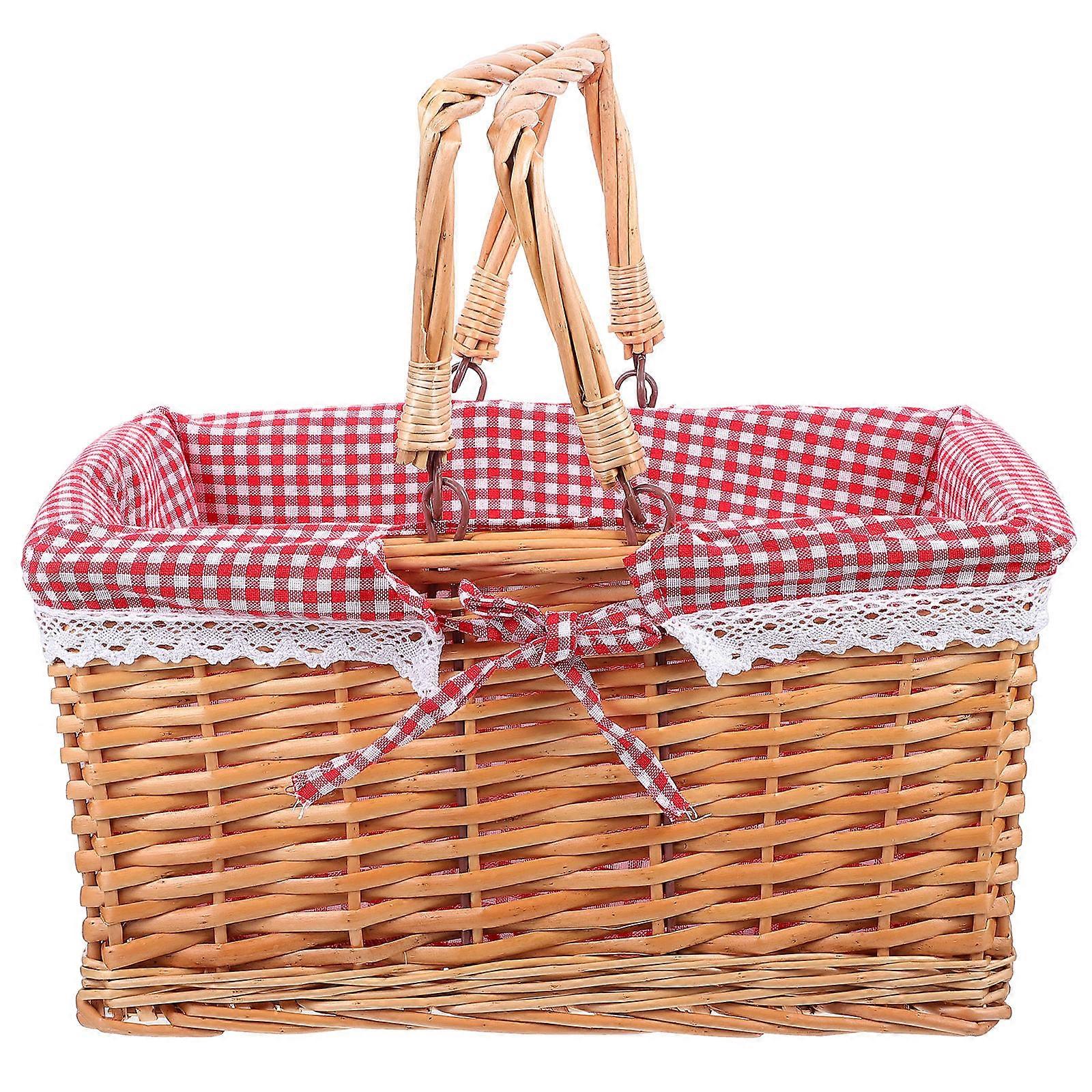Wicker Storage Basket Picnic Basket For Outdoor Activities 38X19CM Multi Color With Handles 1Pcs