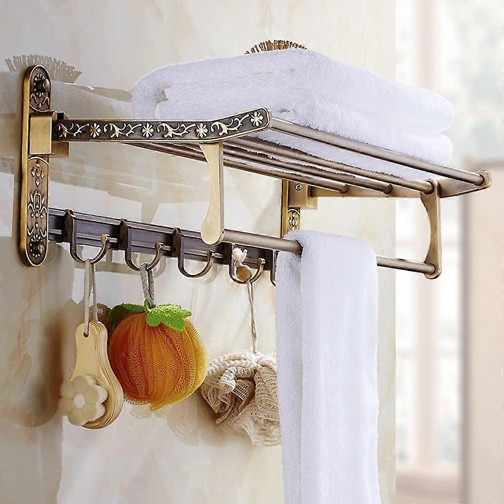 wallmounted bathroom hardware set, carved double shelf folding towel rack A