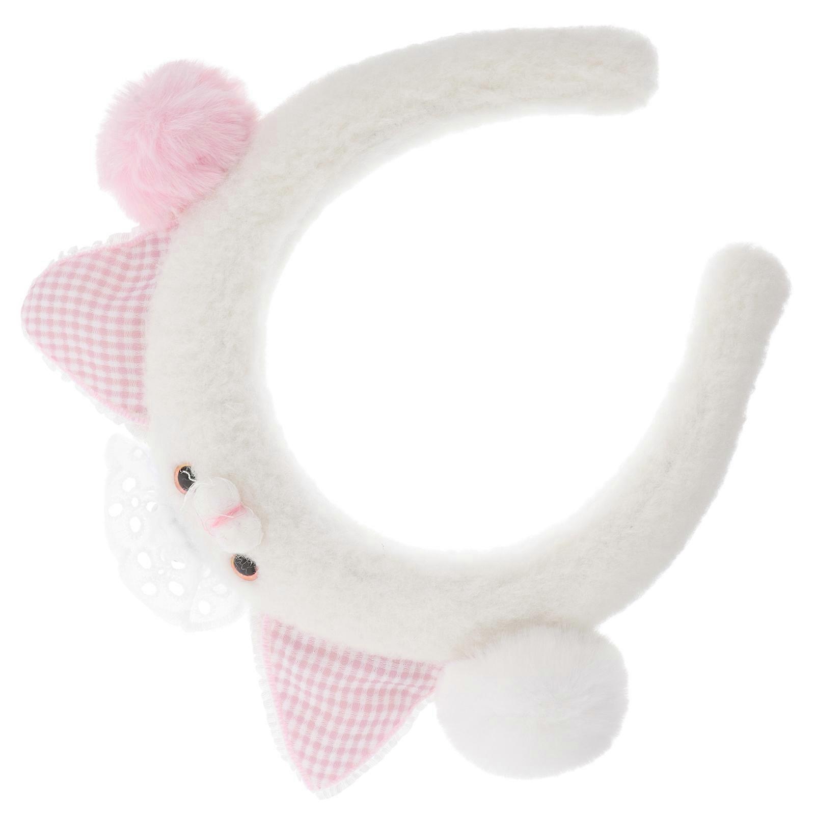 Cute Cartoon Cat Ears Headband in White Plush Material for Party Adjustable Fit Multifunctional Use 6.5 Inches