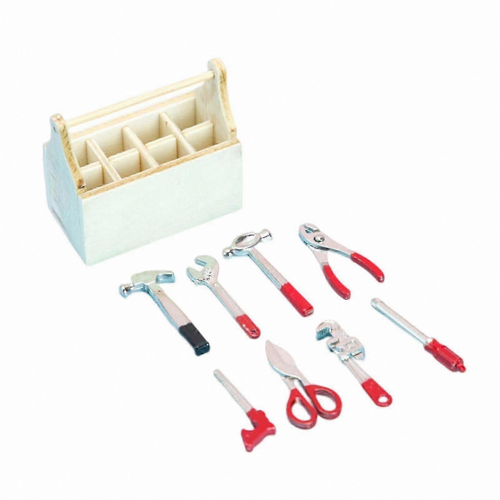 Realistic Miniature Toolbox with 8 Tools for Dollhouse Crafting | Birch Wood Model Decor