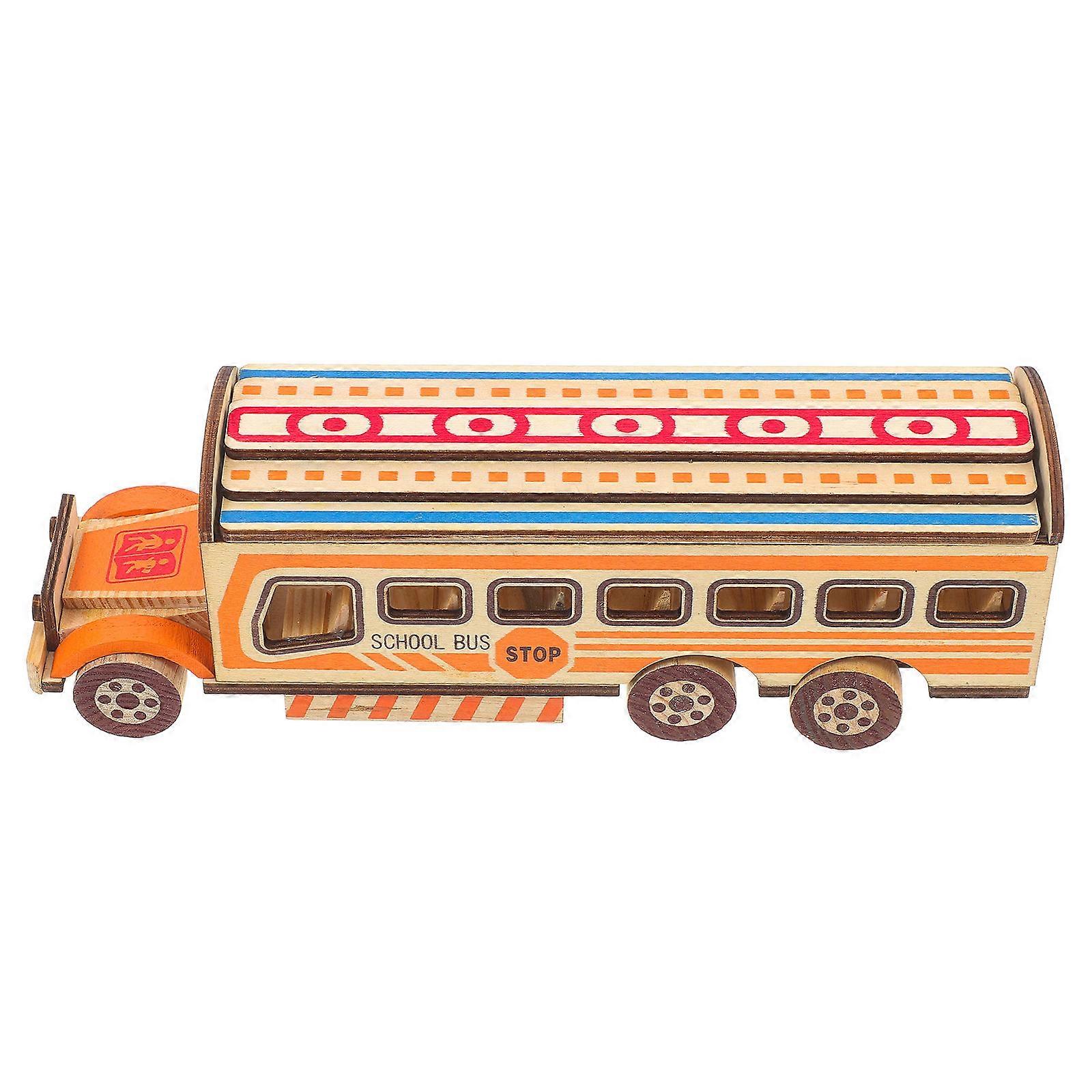 Wooden School Bus Toy Designed For Children With Learning Prop Functionality Available In 1Pack