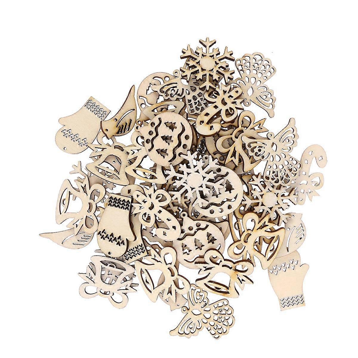 クリスマスドア壁装飾品用DIY木製ペンダント吊り下げ装飾ライトブラウン約3.5cm x 2.5cm x 0.5cm 50個