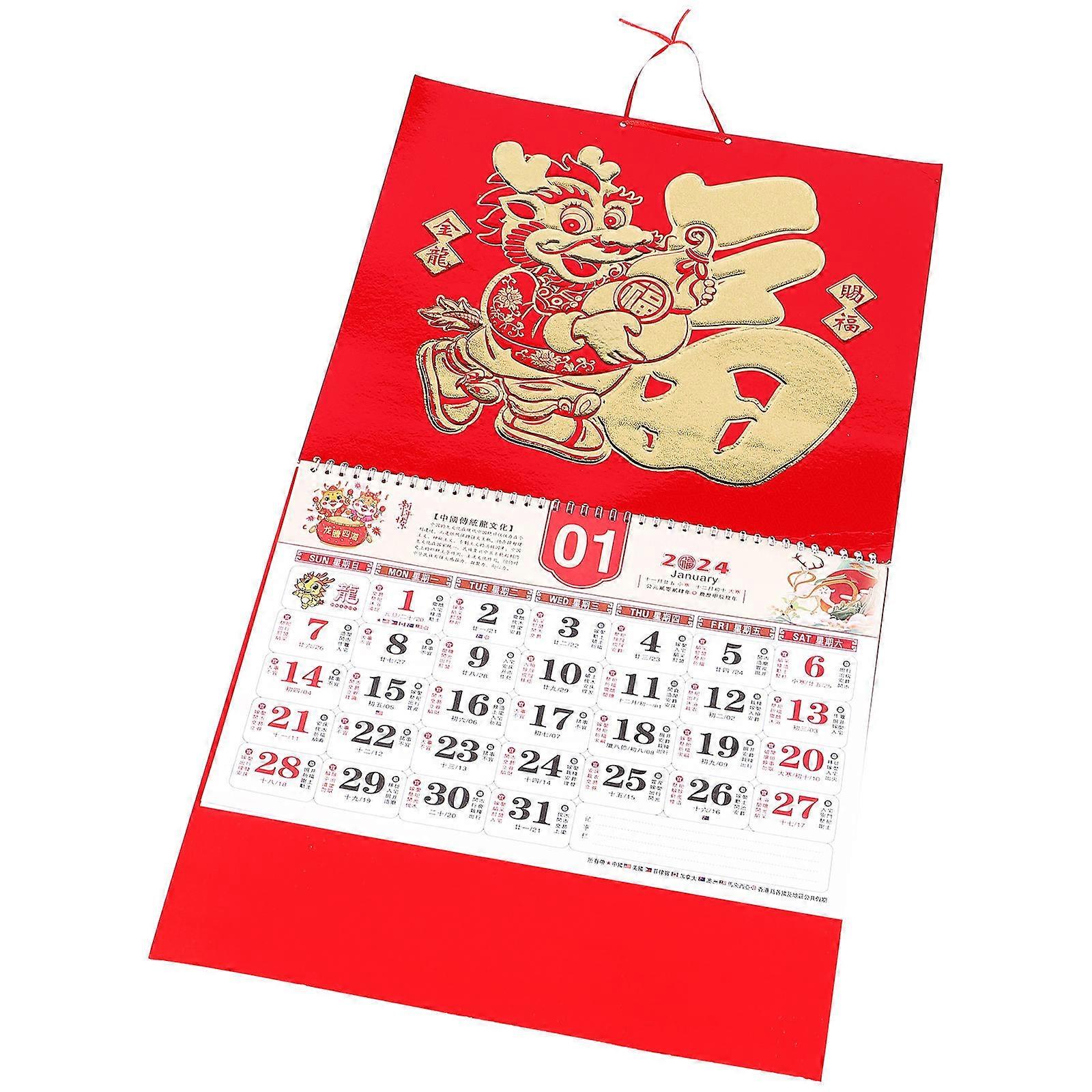 Chinese Style Hanging Calendar Dragon Year Calendar for Monthly Planning