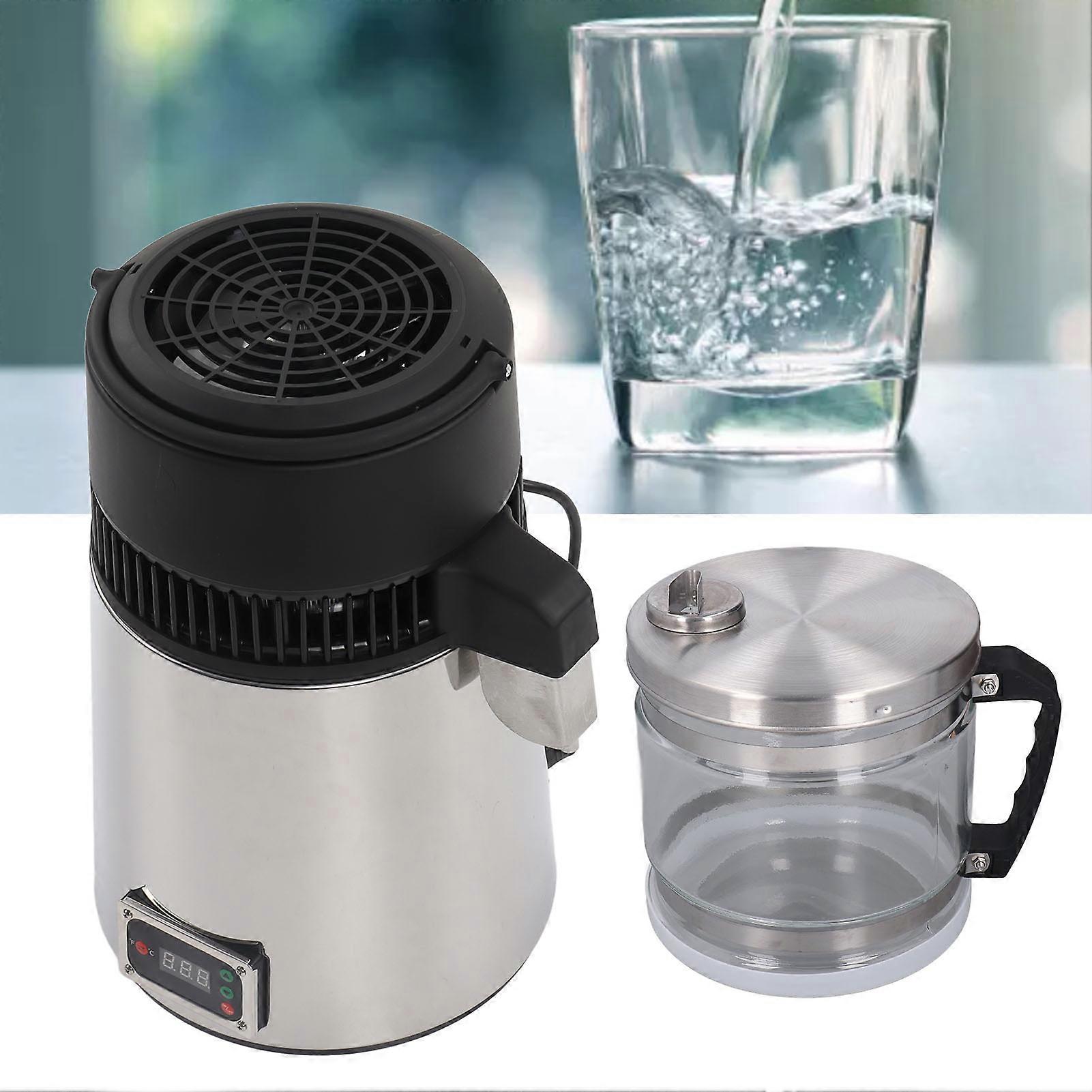 4L Water Distiller 750W Glass Bucket 304 Stainless Steel Distilled Water Machine with Double Button for Home Use EU Plug 220V